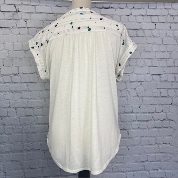 Uncommon Job Circle Short Sleeve Blouse Cream Striped Black Top Women's Medium - Picture 2 of 5